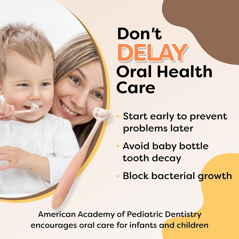 Trueocity Baby Toothbrush 12 Months and Up, Toddler Toothbrush, Extra Soft Toddler Toothbrushes 1-2 2-4, Toothhugger High Efficient 3 Sides,Infant Training Brush, 10,000 Ultra-Soft bristles (Apricot) - Image 2